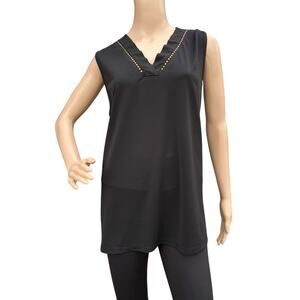 Calvin Klein Women Black Sleeveless Studded V-Neck Casual Blouse XL